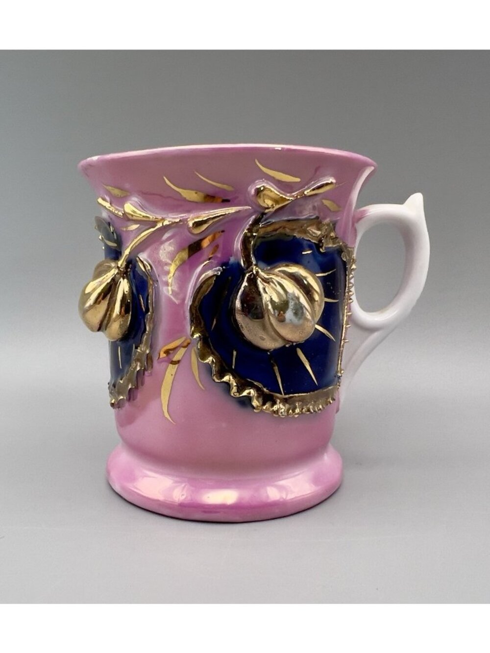 Antique German Shaving Mug Pink Lusterware 3D Fruit Gold Souvenir Ithaca NY